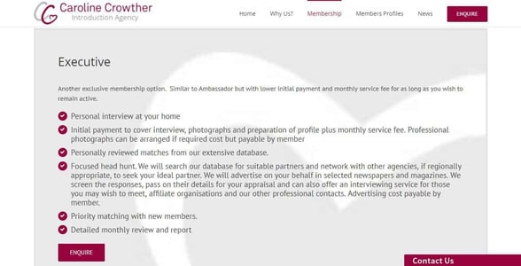 Screenshot of Caroline Crowther's membership page