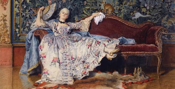 Portrait of a woman reclining with a fan