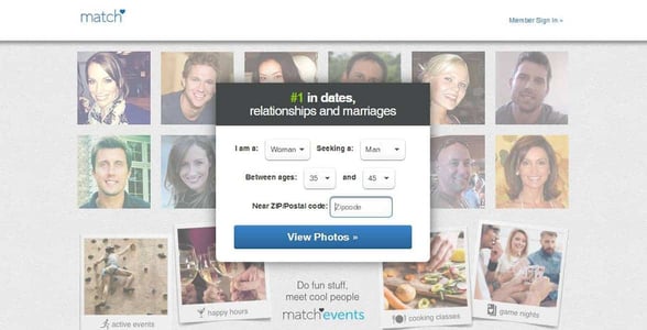 Screenshot of Match.com's sign-up page