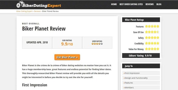 Screenshot of BikerDatingExpert's reviews