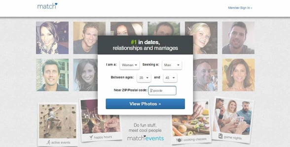 Screenshot of Match.com's homepage Screenshot of Match.com's homepage
