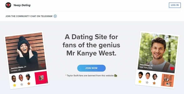 Screenshot of Yeezy.dating's homepage