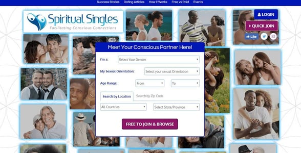 Screenshot of the Spiritual Singles homepage