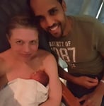Photo of Amber Soletti with her husband and newborn baby Photo of Amber Soletti with her husband and newborn baby