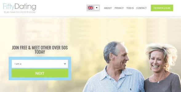 Screenshot of FiftyDating's homepage