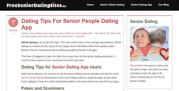 Screenshot of the FreeSeniorDatingSites.biz blog Screenshot of the FreeSeniorDatingSites.biz blog