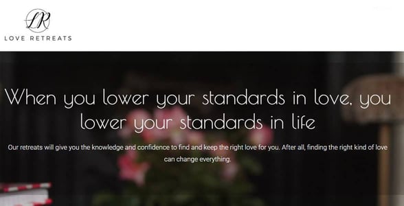 Screenshot of the Love Retreats website Screenshot of the Love Retreats website