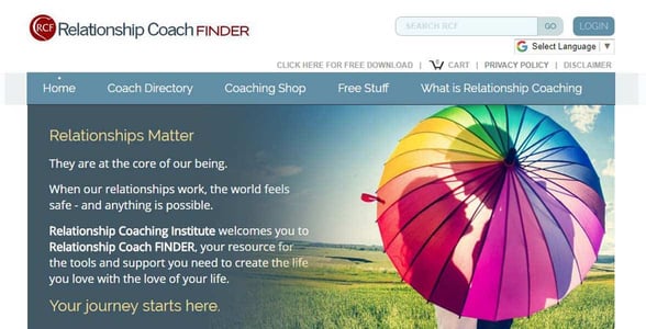 Screenshot of the Relationship Coach Finder website