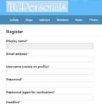 Screenshot of TG Personals' signup page