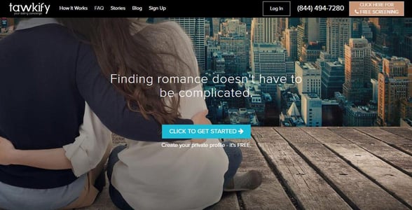 Screenshot of Tawkify's homepage