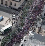 Aerial photo of marches celebrating 100th anniversary of UK women's suffrage Aerial photo of marches celebrating 100th anniversary of UK women's suffrage
