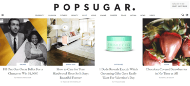 Screenshot of the PopSugar Homepage Screenshot of the PopSugar Homepage