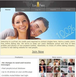 Screenshot of LuvFree.com's homepage