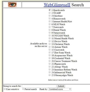 Screenshot of Quackwatch search filters Screenshot of Quackwatch search filters