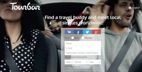 Screenshot of TourBar's homepage