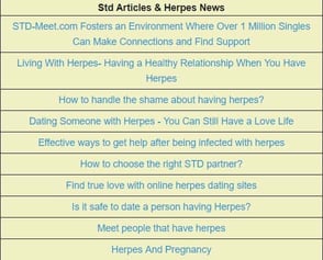 Screenshot of the Articles & Herpes News section of STD-Meet.com