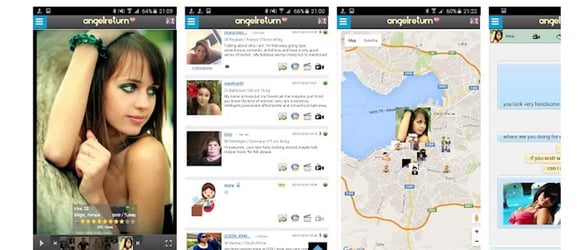 Screenshots of the AngelReturn mobile app interface