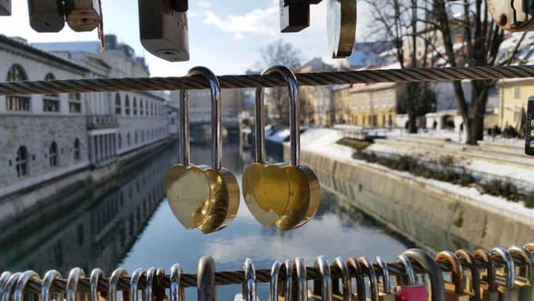 Photo of two lovers locks on Butchers' Bridge Photo of two lovers locks on Butchers' Bridge