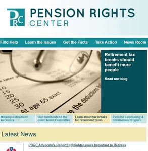 Screenshot of Pension Rights Center's homepage Screenshot of Pension Rights Center's homepage