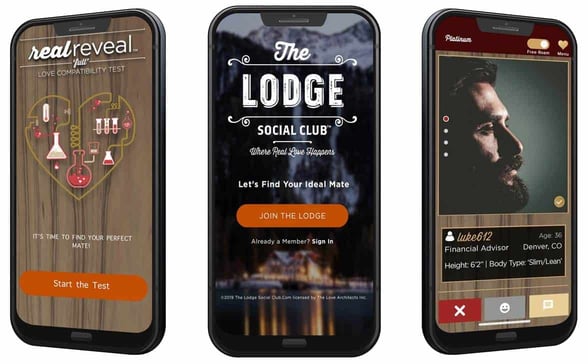 Screenshots of The Lodge Social Club app