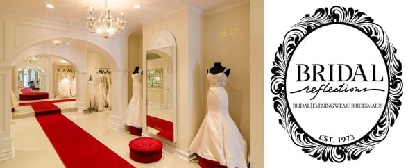 Collage of the Bridal Reflections shop and logo Collage of the Bridal Reflections shop and logo