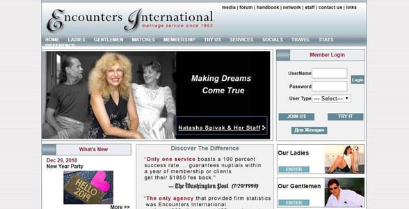 Screenshot of Encounters International's website