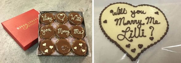 Collage of photos of proposals written on River Street Sweets treats
