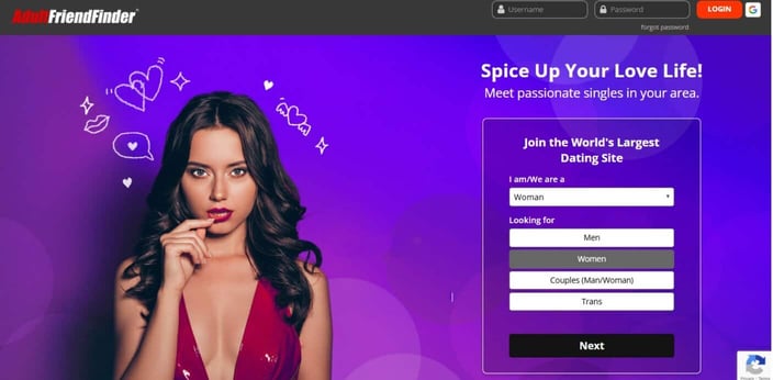 Adult Friend Finder homepage