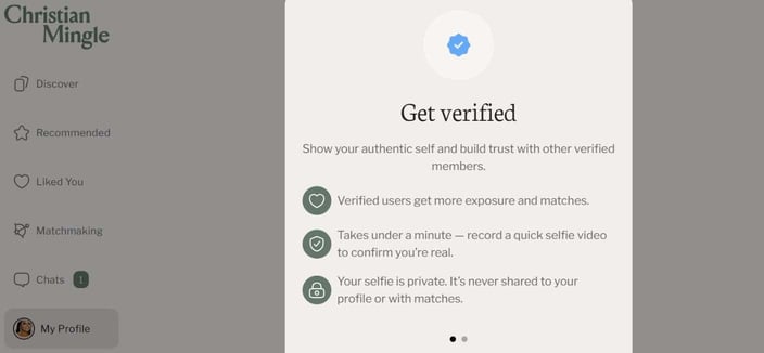 Christian Mingle verification window