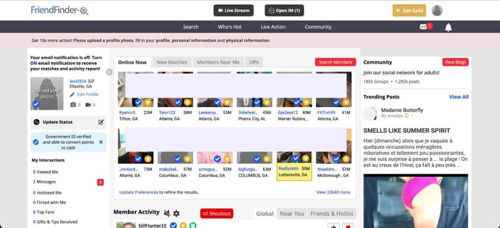 FriendFinder-X dashboard