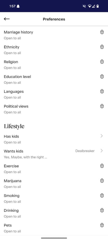 Match preferences Match preferences