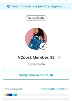 Zoosk profile pending approval page