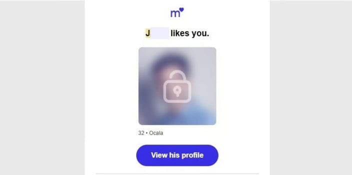 Email saying J likes my profile. Email saying J likes my profile.