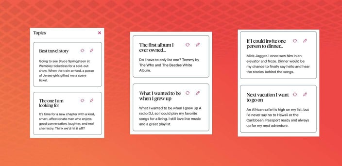 Six OurTime prompts on varying topics