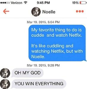Screenshot of a Tinder conversation