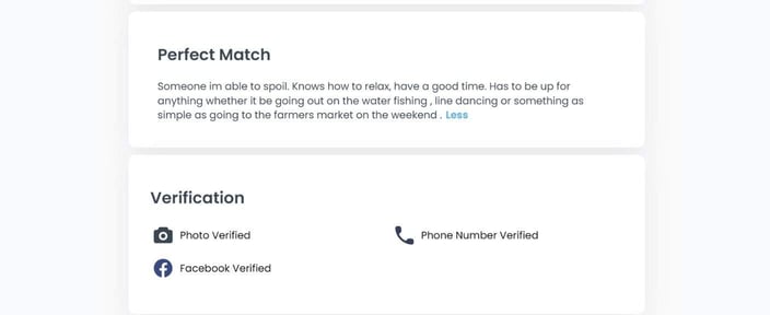 A Zoosk profile's verification section