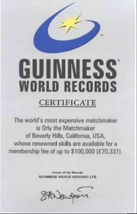 Orly the Matchmaker's certificate from the Guinness World Records Orly the Matchmaker's certificate from the Guinness World Records