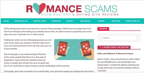 Screenshot of RomanceScams.org Screenshot of RomanceScams.org