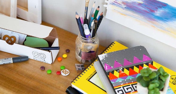 Photo of open ArtSnacks box and supplies Photo of open ArtSnacks box and supplies