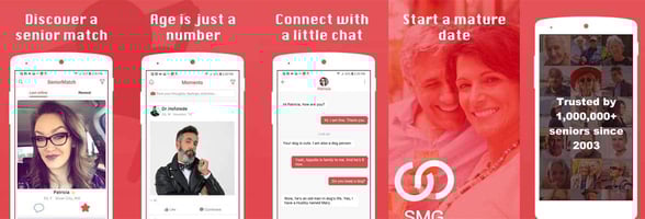Screenshots of the SeniorMatch app Screenshots of the SeniorMatch app