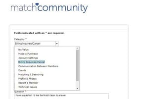 Screenshot of Match.com's contact page Screenshot of Match.com's contact page