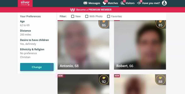 Screenshot of SilverSingles matches