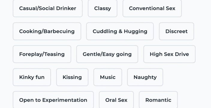 Interest and desire options, including naughty, kissing, oral sex, and discreet Interest and desire options, including naughty, kissing, oral sex, and discreet