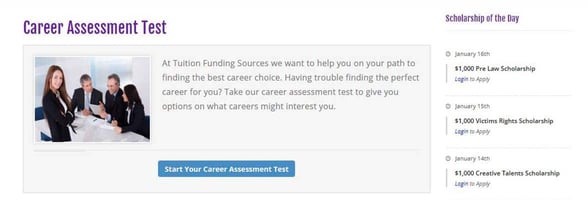Screenshot of the TFS career assessment Screenshot of the TFS career assessment