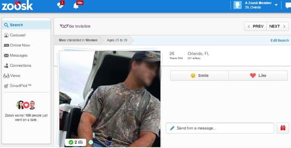 Screenshot of Zoosk's Search feature Screenshot of Zoosk's Search feature