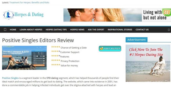 Screenshot of a Positive Singles review