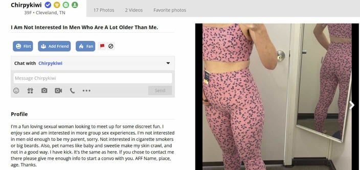 An AFF profile describing their turn-ons and turn-offs