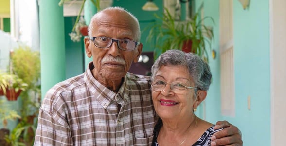 Photo of an old interracial couple