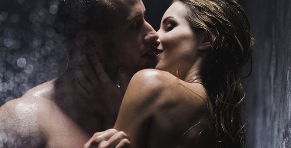Photo of a couple showering together