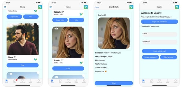 Screenshots from Veggly app